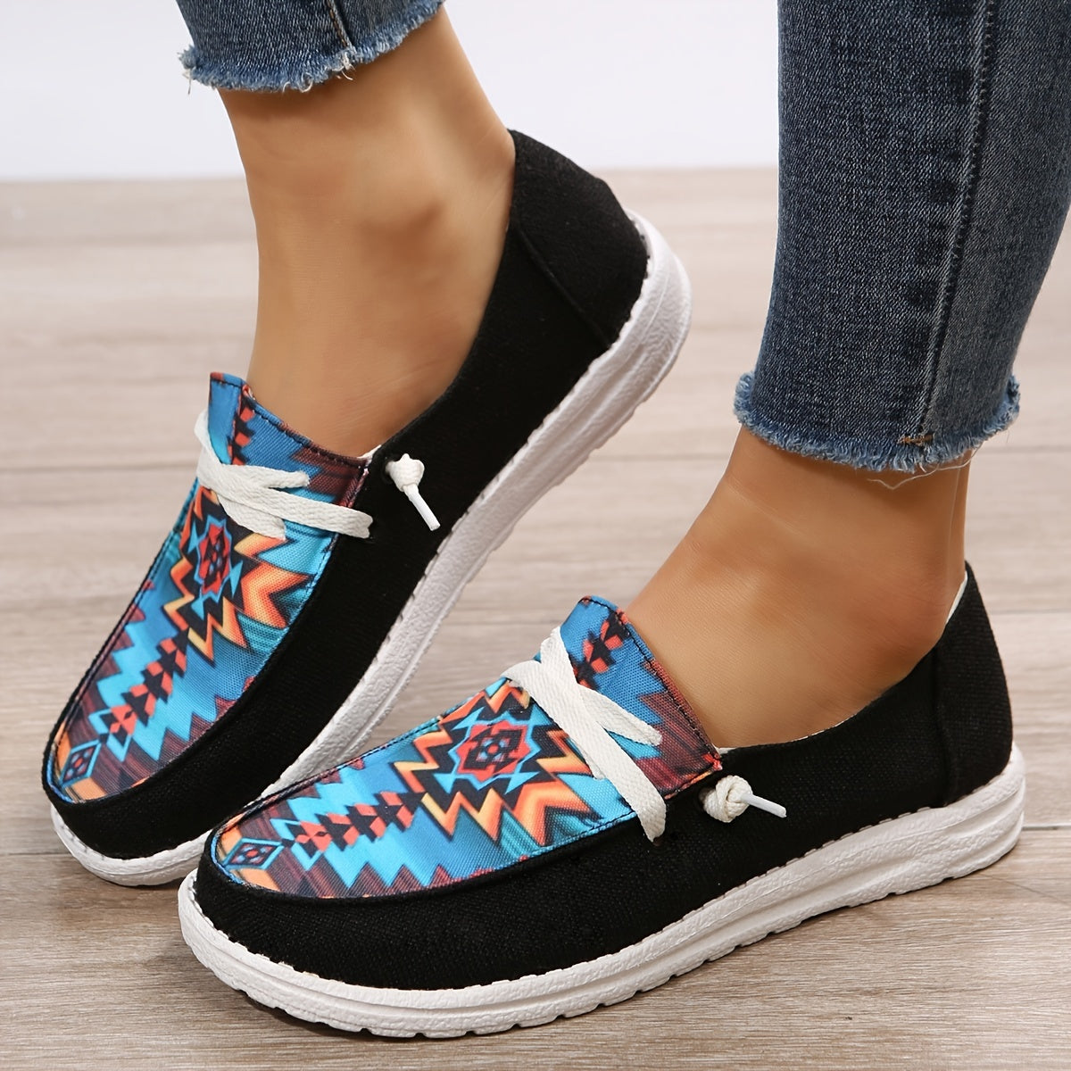 Geometric Flat Canvas Shoes, Lightweight Non-slip Low Tops