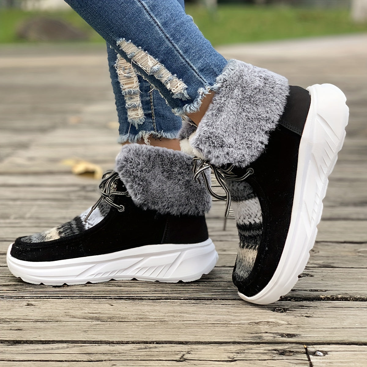 Fleece Lining Snow Boots, Round Toe High Top Ankle Boots