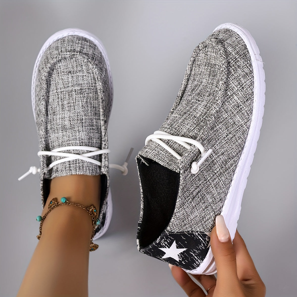 Star Pattern Canvas Shoes, Casual Lace Up Low Top Sneakers