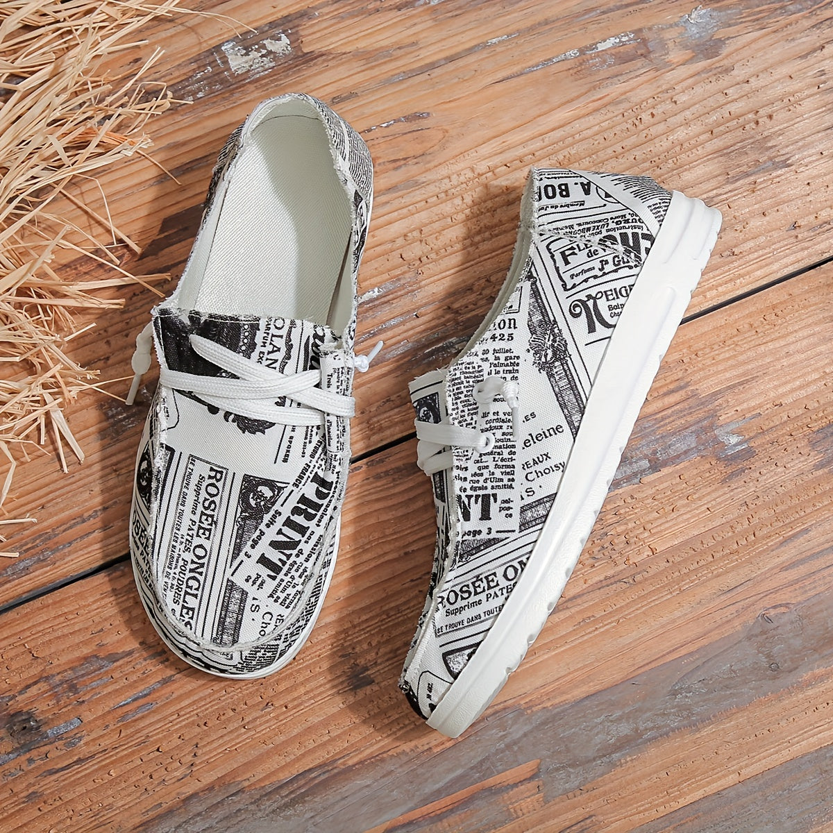 Letter Print Canvas Shoes, Casual Lace Up Walking Sneakers