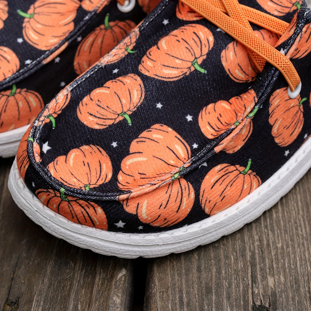 Pumpkin Pattern Canvas Shoes, Lace Up Low Top Flats