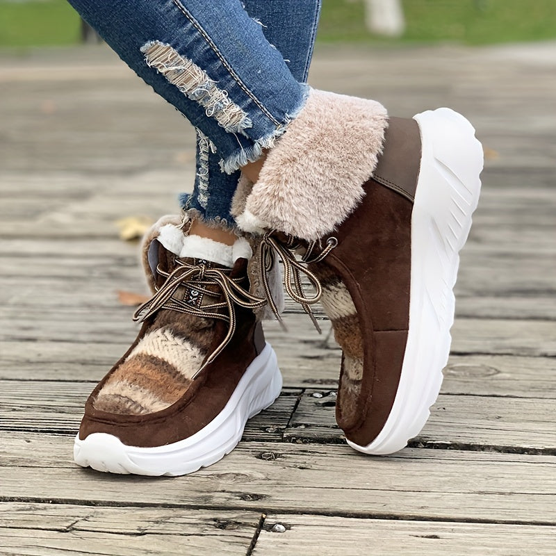 Fleece Lining Snow Boots, Round Toe High Top Ankle Boots