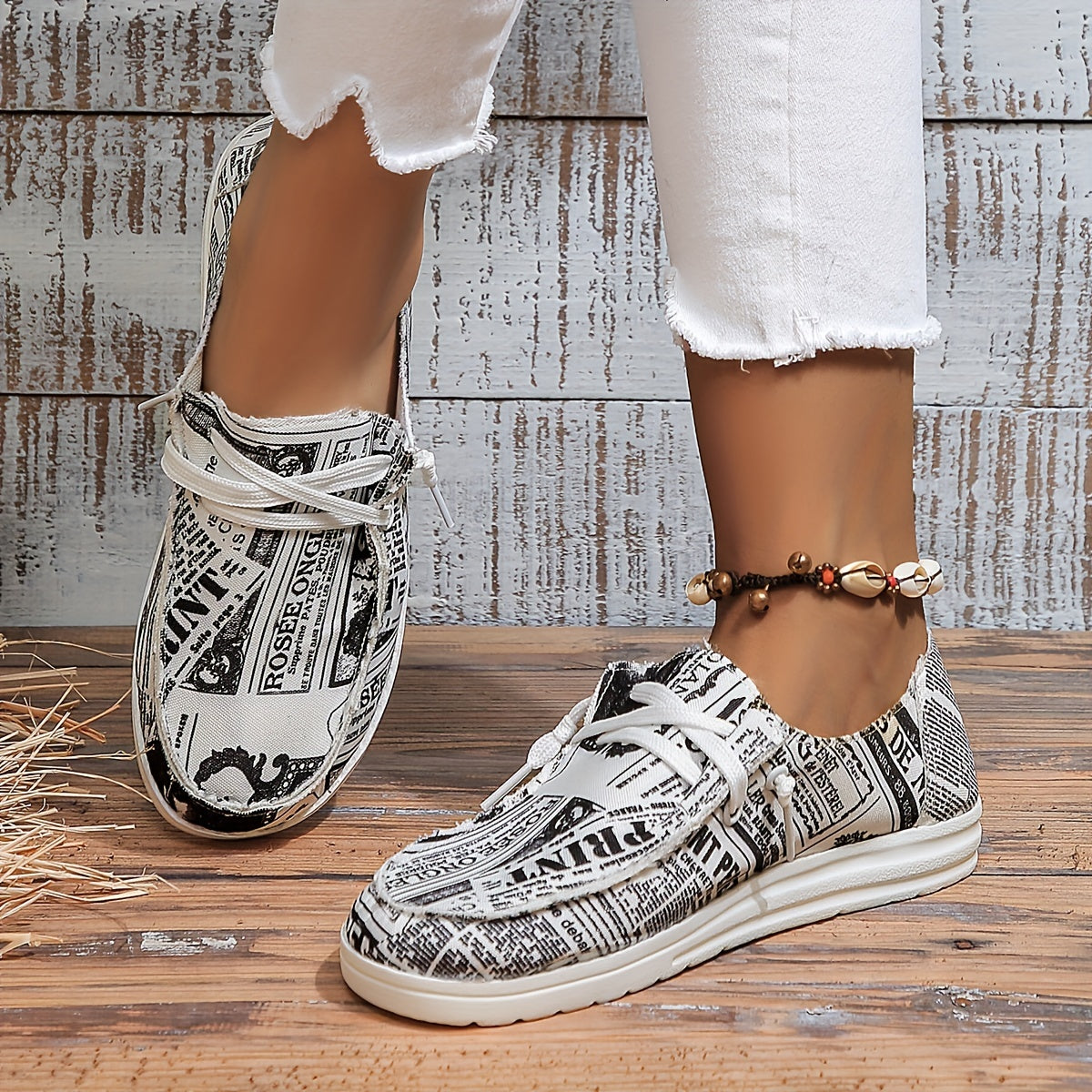 Letter Print Canvas Shoes, Casual Lace Up Walking Sneakers