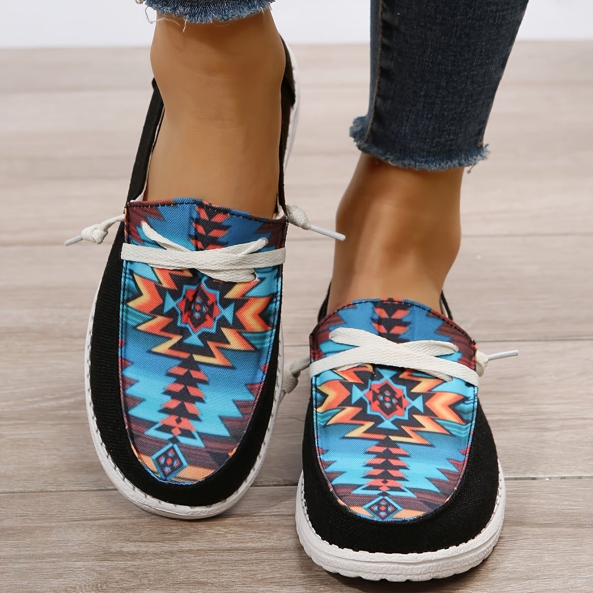 Geometric Flat Canvas Shoes, Lightweight Non-slip Low Tops