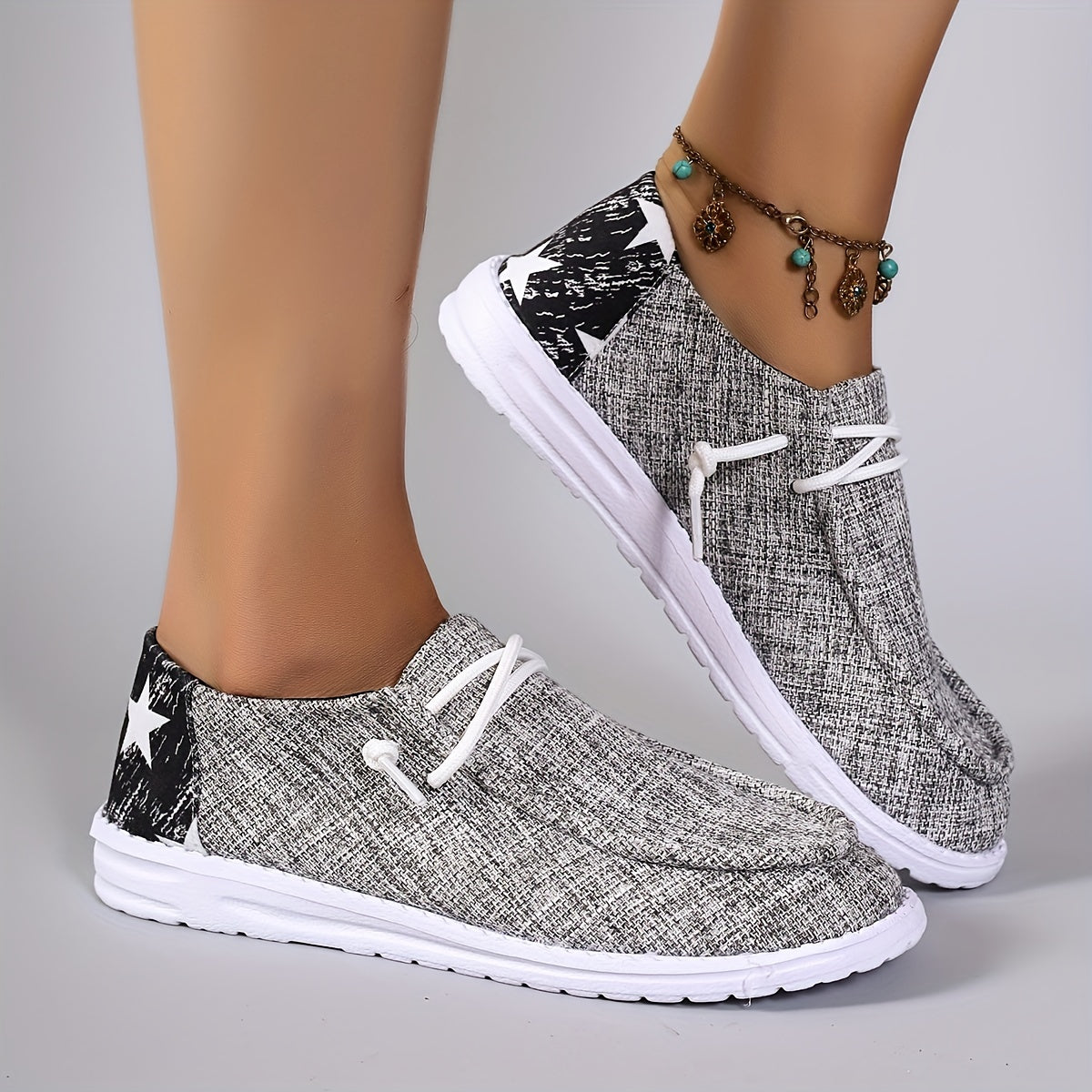 Star Pattern Canvas Shoes, Casual Lace Up Low Top Sneakers